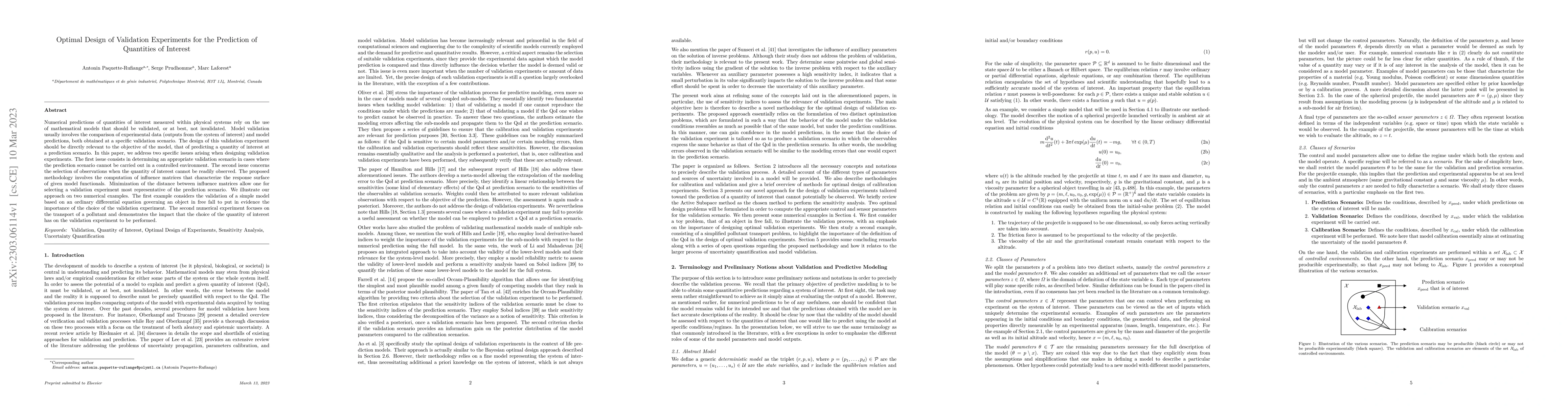 Thumbnail for Optimal Design of Validation Experiments for the Prediction of
  Quantities of Interest