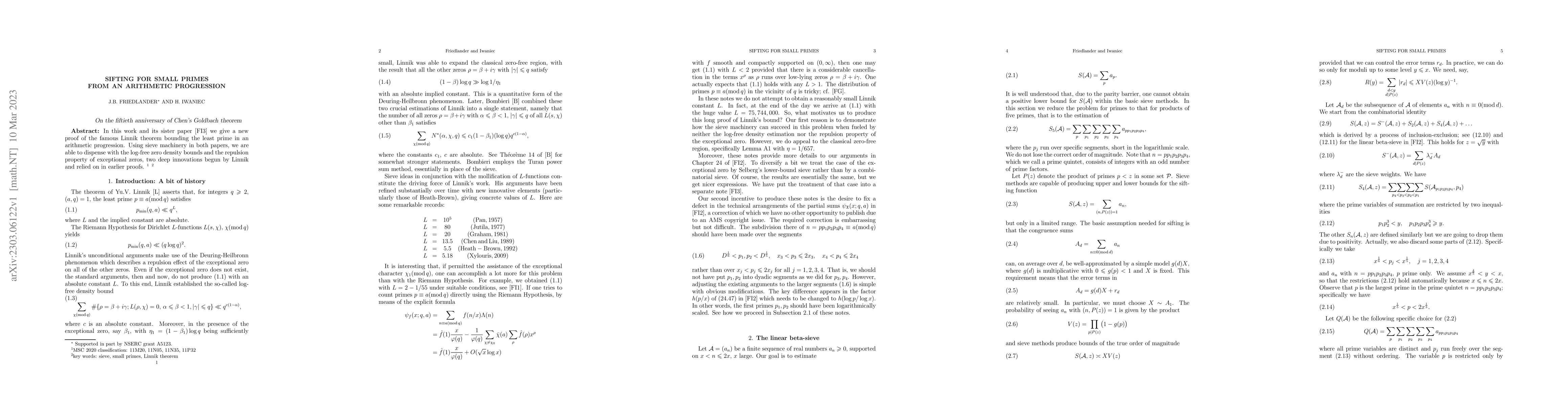 Thumbnail for Sifting for small primes from an arithmetic progression