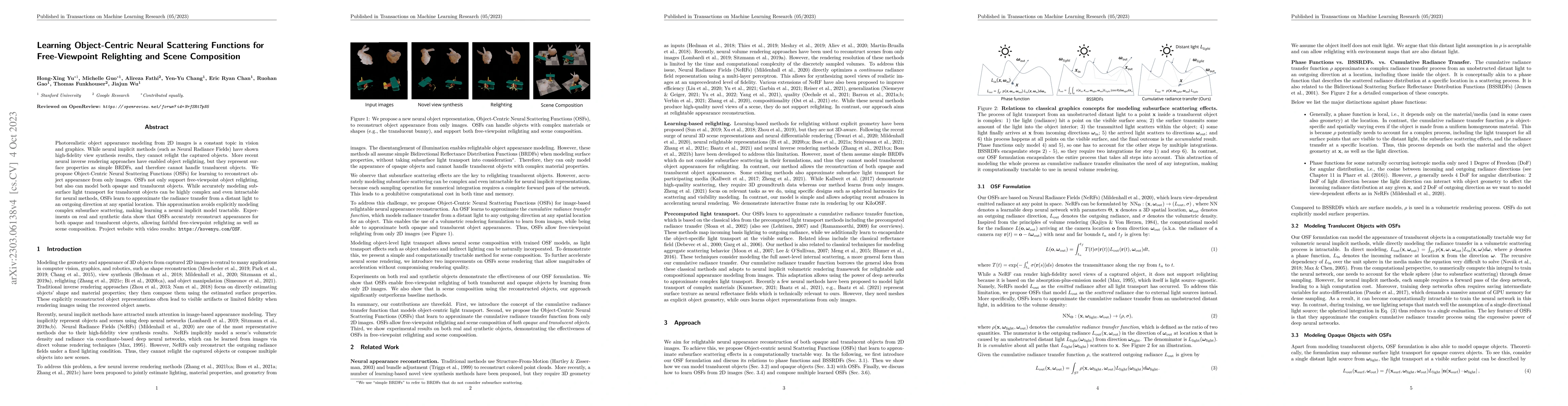 Thumbnail for Learning Object-Centric Neural Scattering Functions for Free-Viewpoint
  Relighting and Scene Composition