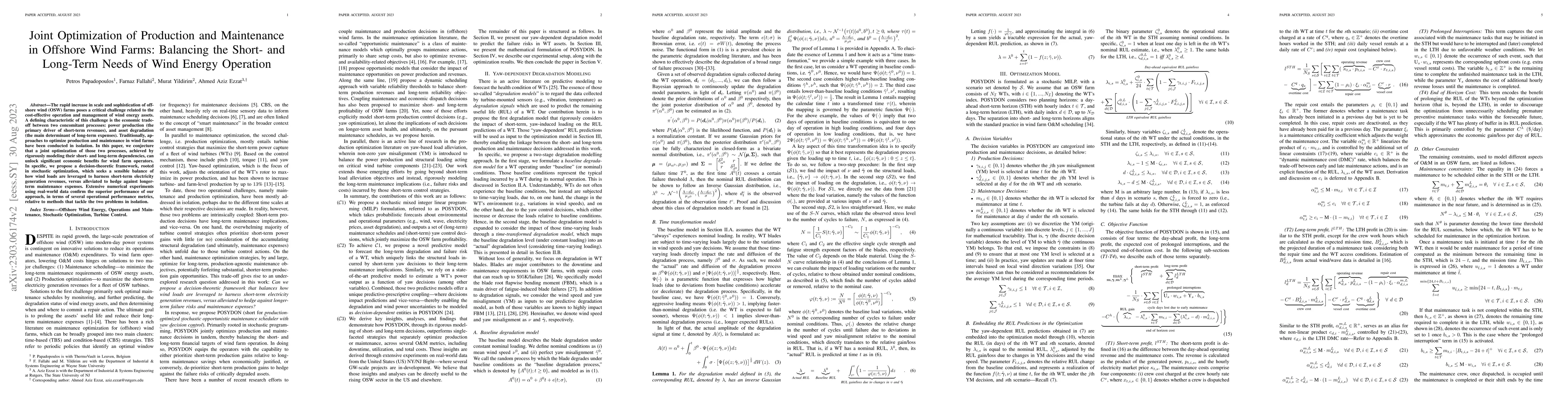 Thumbnail for Joint Optimization of Production and Maintenance in Offshore Wind Farms:
  Balancing the Short- and Long-Term Needs of Wind Energy Operation