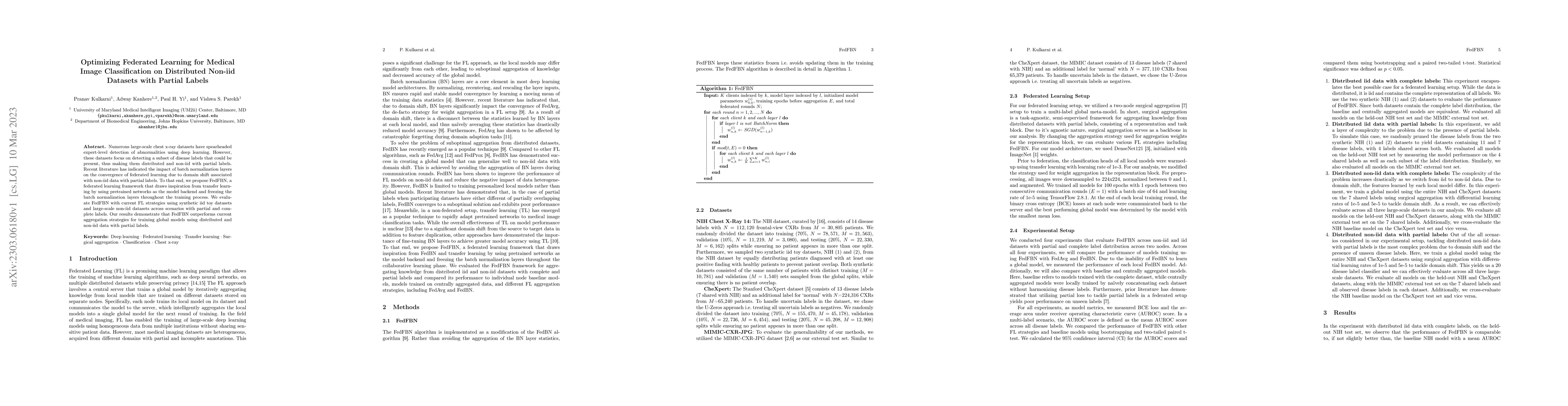 Thumbnail for Optimizing Federated Learning for Medical Image Classification on
  Distributed Non-iid Datasets with Partial Labels