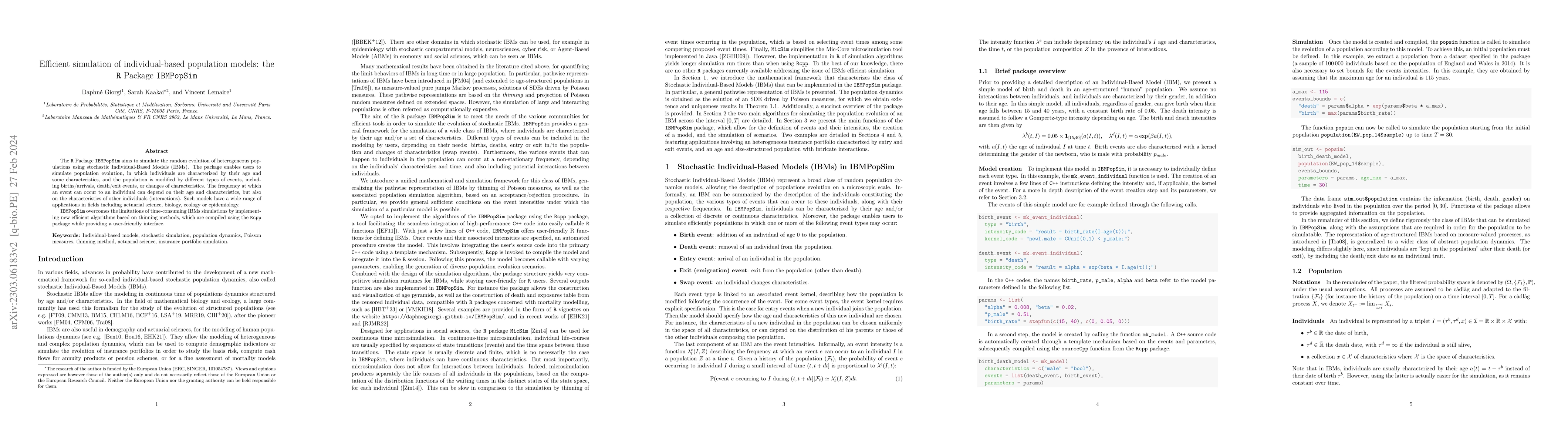 Thumbnail for Efficient simulation of individual-based population models: the R
  Package IBMPopSim