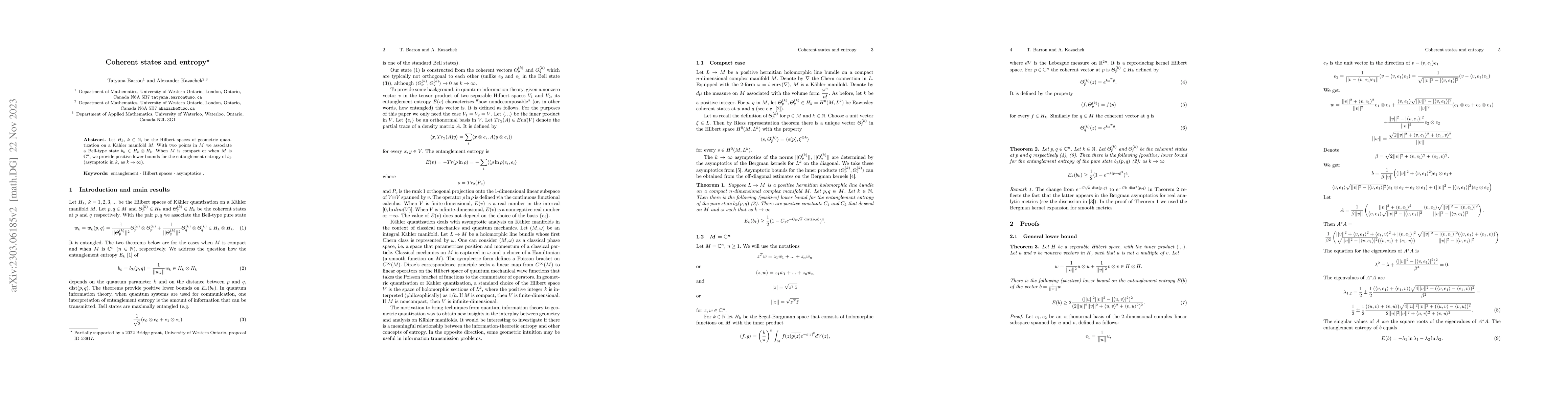 Thumbnail for Coherent states and entropy