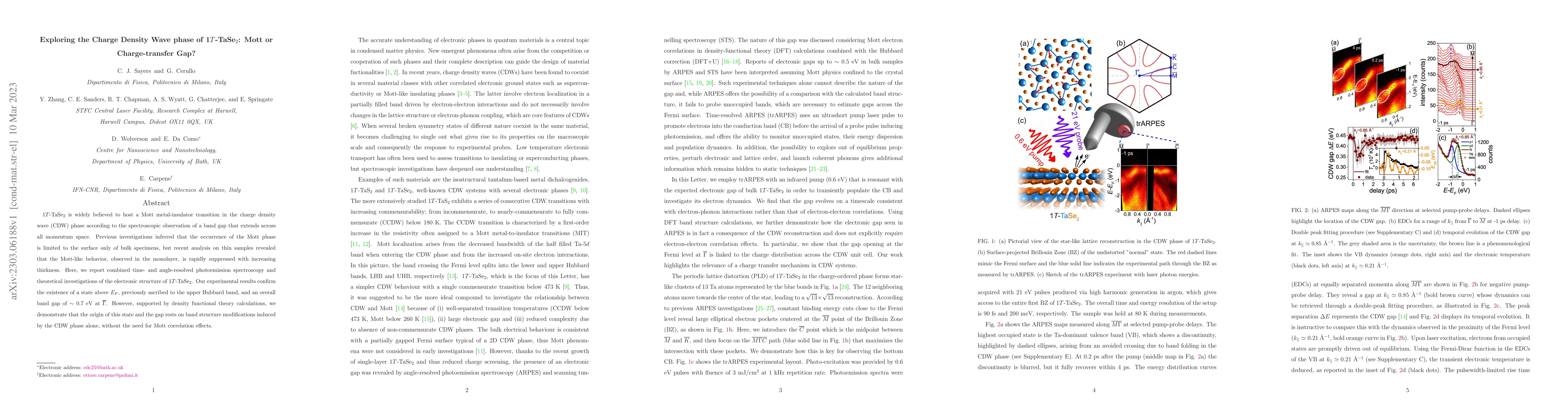 Thumbnail for Exploring the Charge Density Wave phase of 1$T$-TaSe$_2$: Mott or
  Charge-transfer Gap?