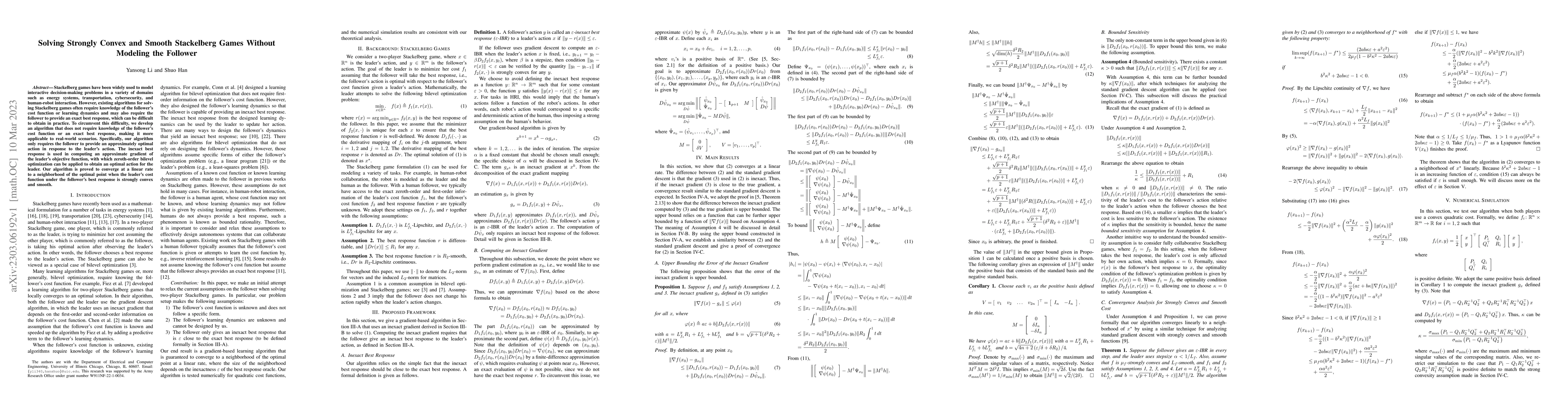 Thumbnail for Solving Strongly Convex and Smooth Stackelberg Games Without Modeling
  the Follower