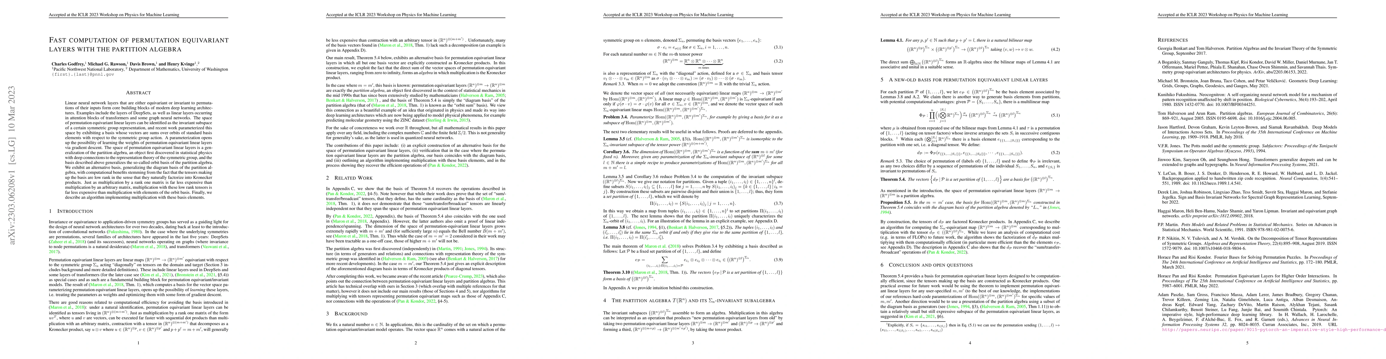 Thumbnail for Fast computation of permutation equivariant layers with the partition
  algebra