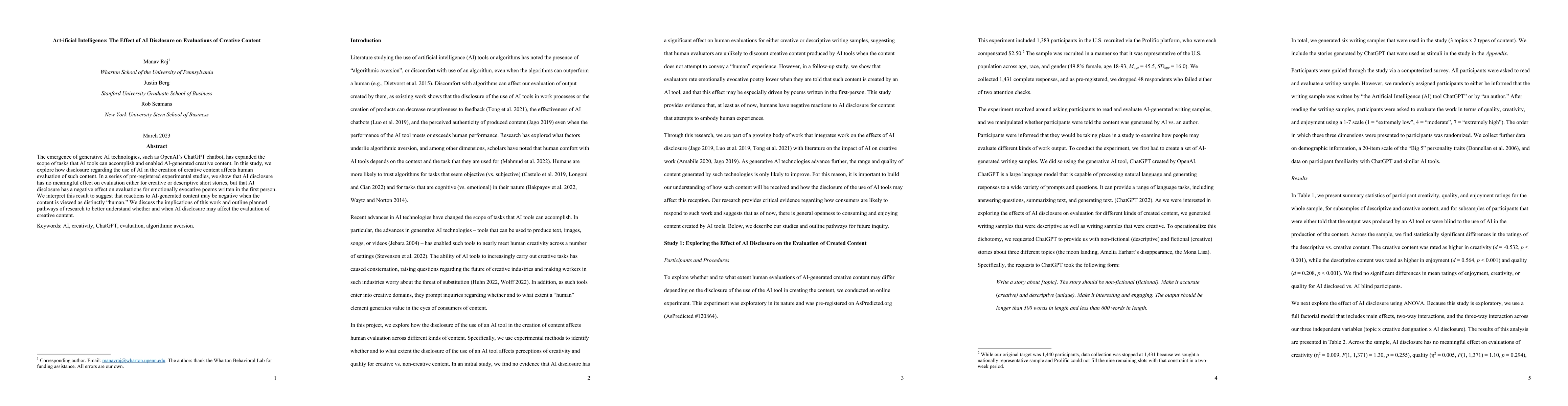 Thumbnail for Art-ificial Intelligence: The Effect of AI Disclosure on Evaluations of
  Creative Content