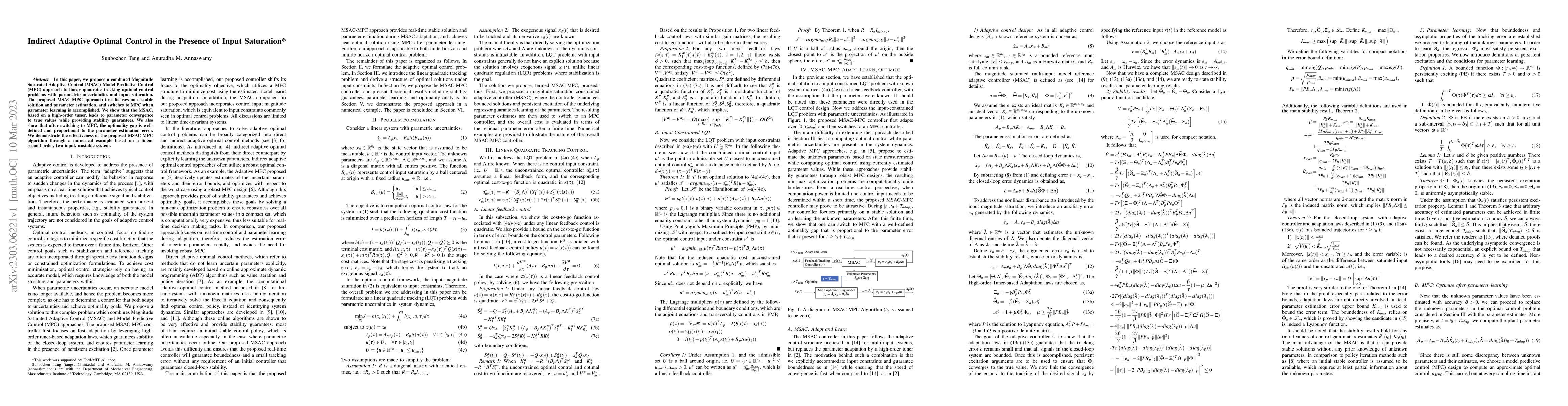 Thumbnail for Indirect Adaptive Optimal Control in the Presence of Input Saturation