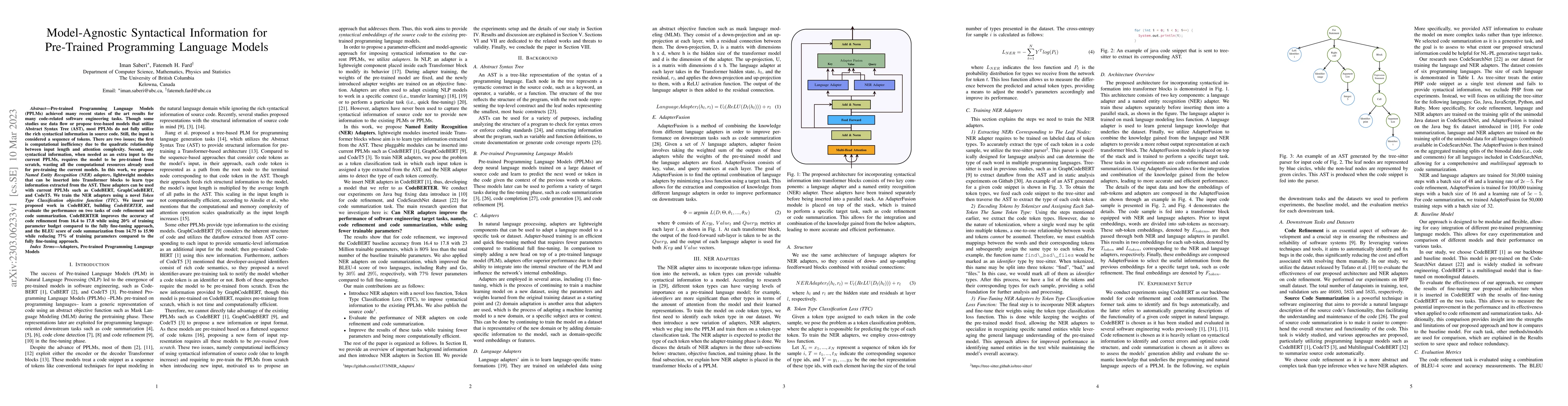 Thumbnail for Model-Agnostic Syntactical Information for Pre-Trained Programming
  Language Models
