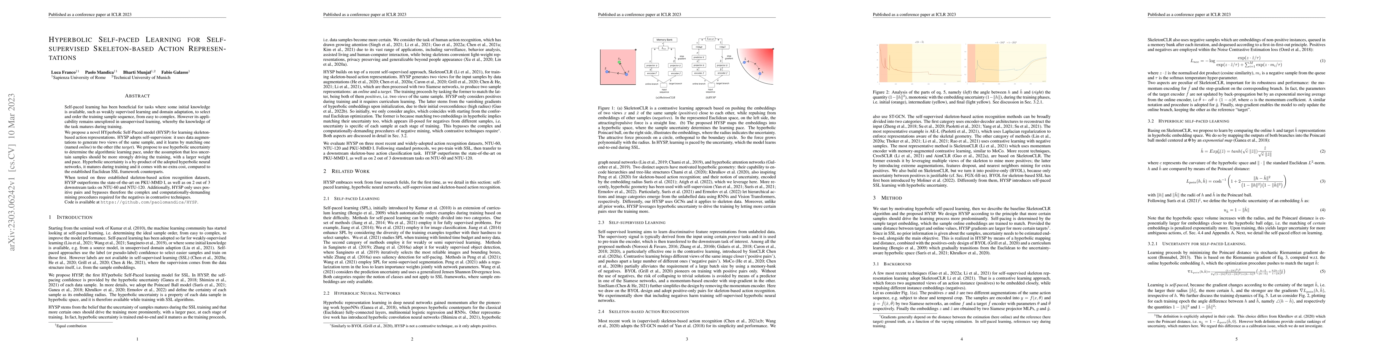 Thumbnail for HYperbolic Self-Paced Learning for Self-Supervised Skeleton-based Action
  Representations