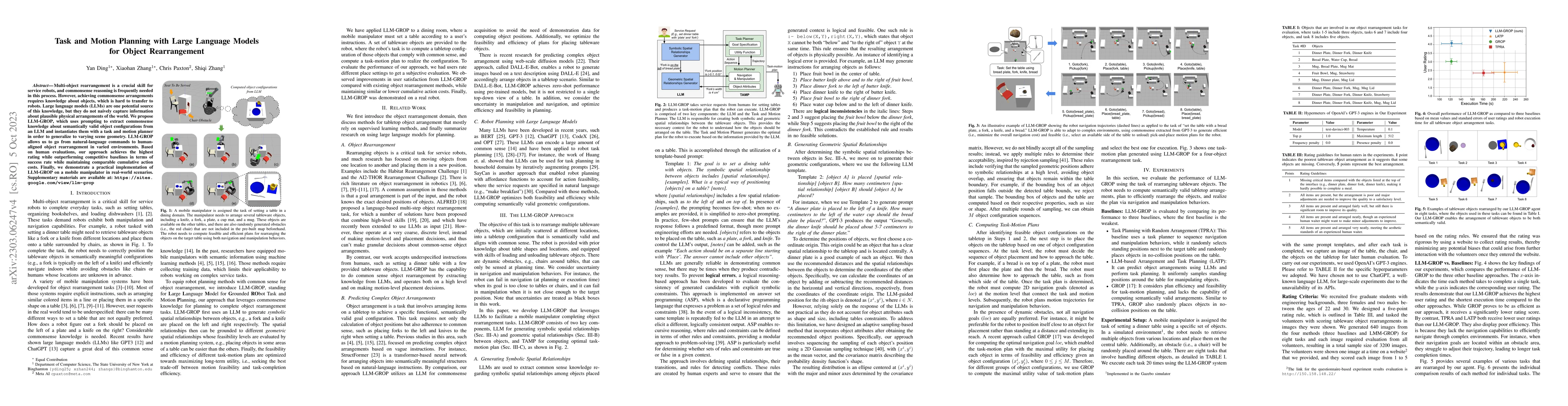Thumbnail for Task and Motion Planning with Large Language Models for Object
  Rearrangement