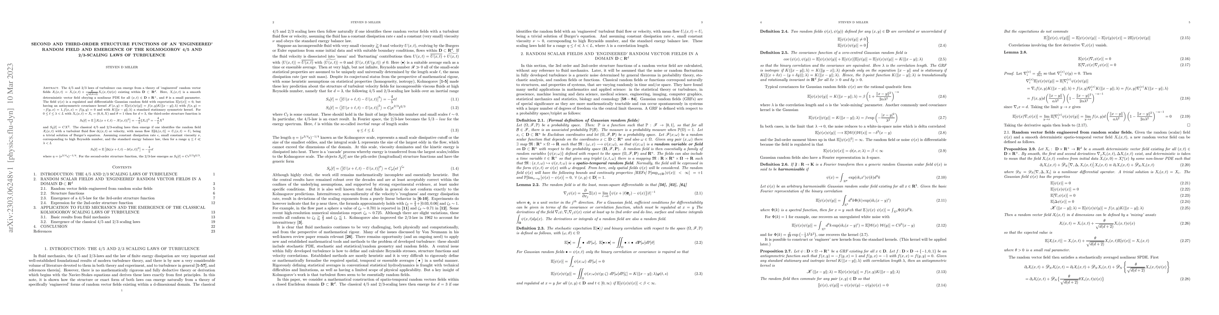 Thumbnail for Second And Third-Order Structure Functions Of An 'Engineered' Random
  Field And Emergence Of The Kolmogorov 4/5 And 2/3-Scaling Laws Of Turbulence