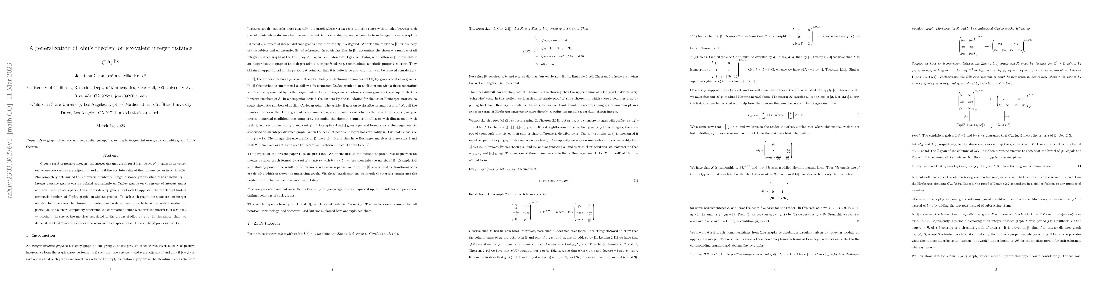 Thumbnail for A generalization of Zhu's theorem on six-valent integer distance graphs