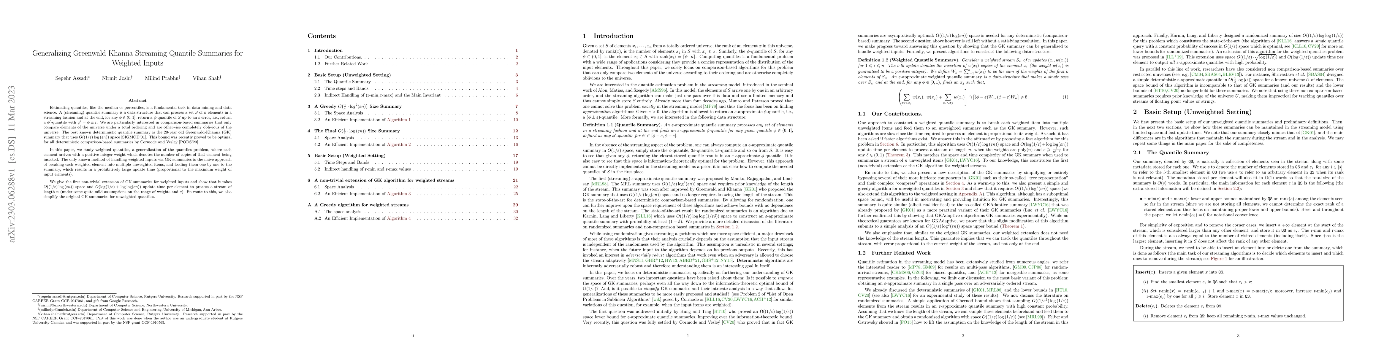 Thumbnail for Generalizing Greenwald-Khanna Streaming Quantile Summaries for Weighted
  Inputs