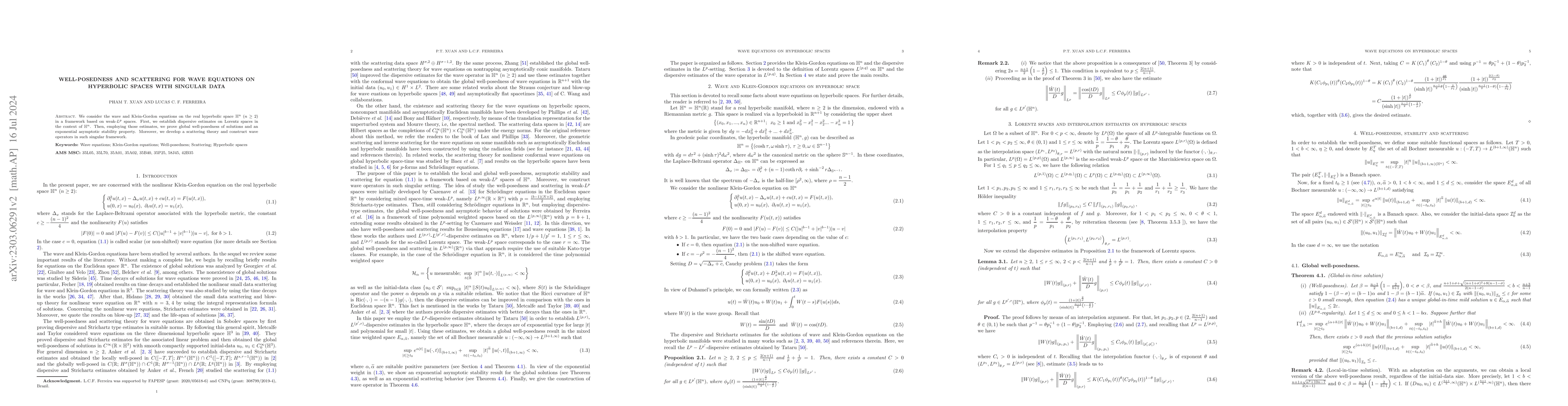 Thumbnail for Well-posedness and scattering for wave equations on hyperbolic spaces
  with singular data