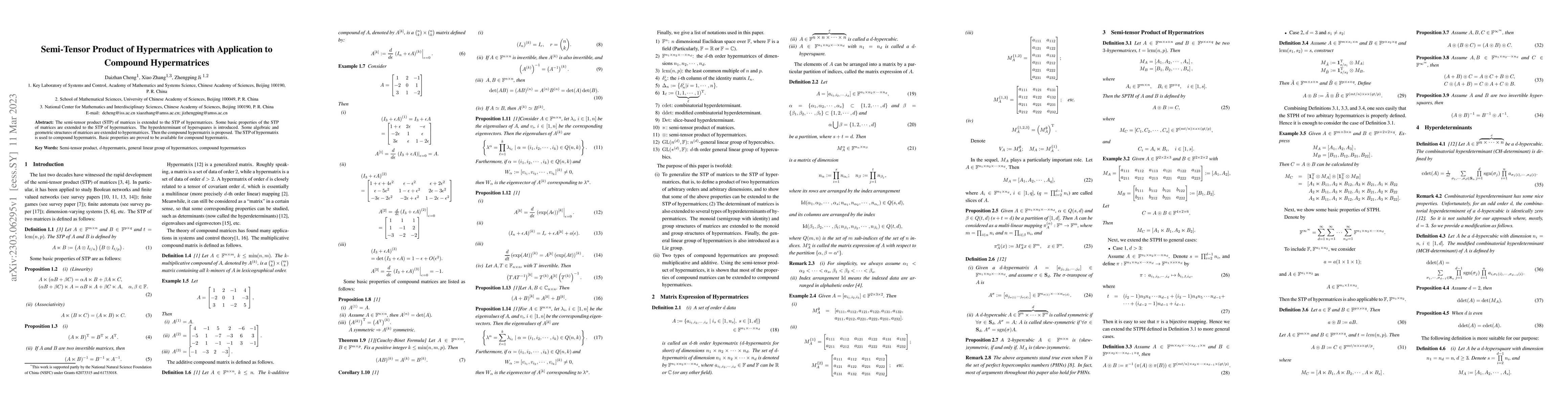 Thumbnail for Semi-Tensor Product of Hypermatrices with Application to Compound
  Hypermatrices