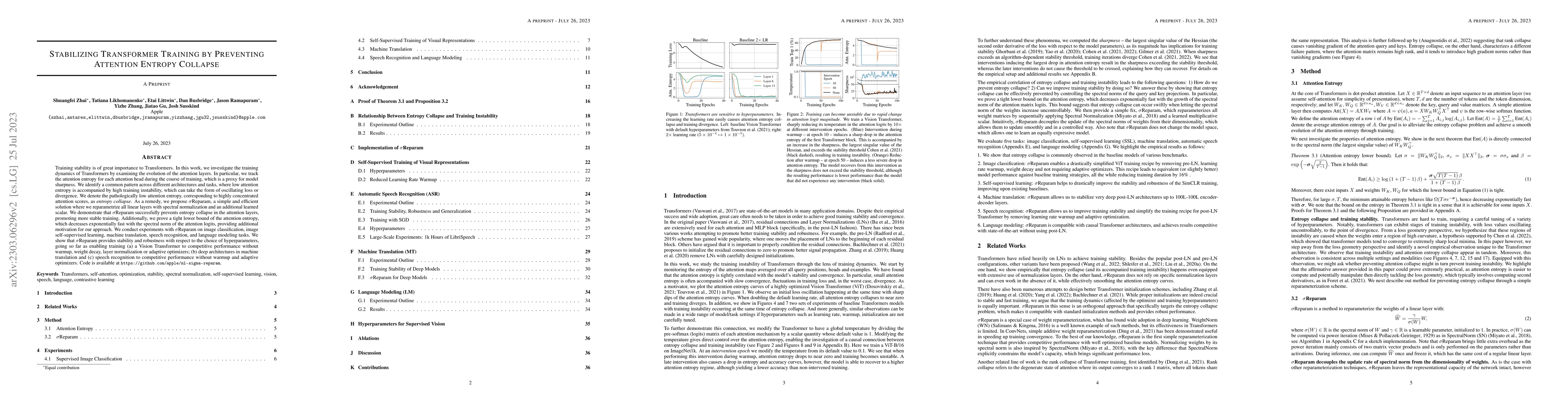 Thumbnail for Stabilizing Transformer Training by Preventing Attention Entropy
  Collapse