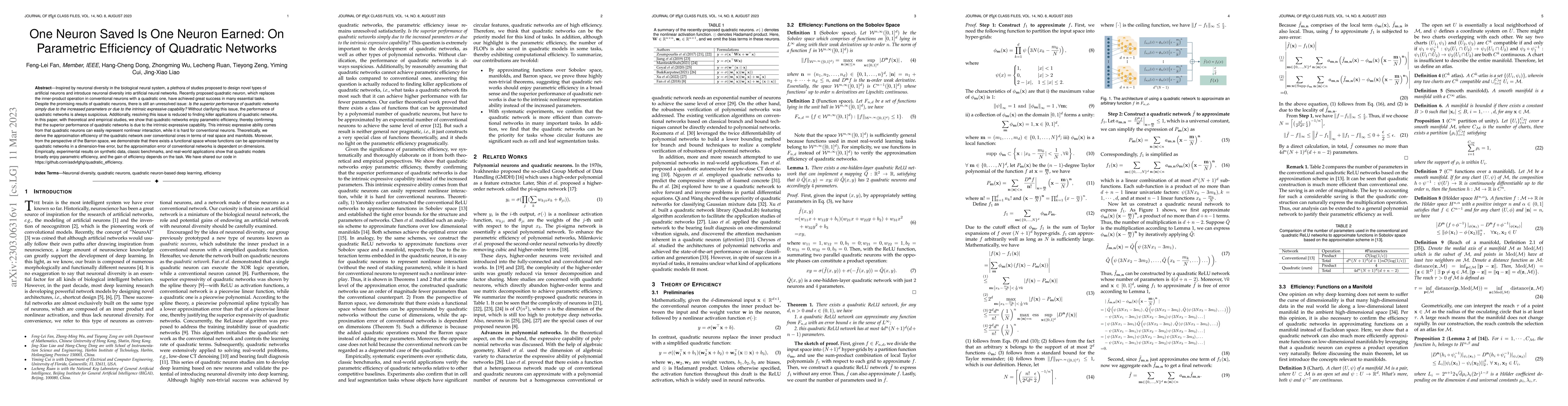 Thumbnail for One Neuron Saved Is One Neuron Earned: On Parametric Efficiency of
  Quadratic Networks