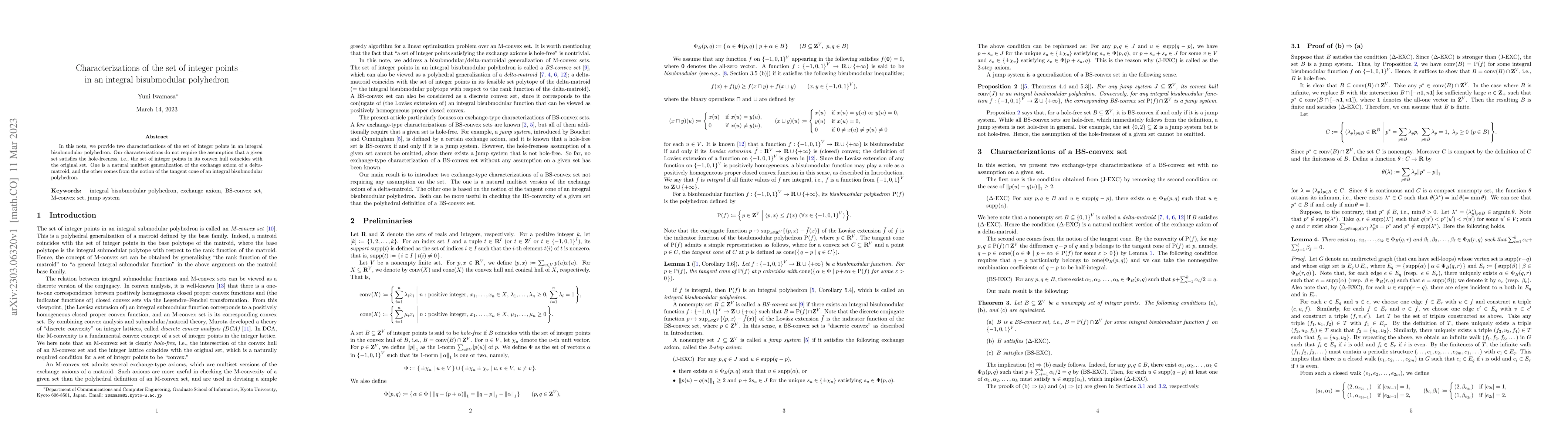 Thumbnail for Characterizations of the set of integer points in an integral
  bisubmodular polyhedron