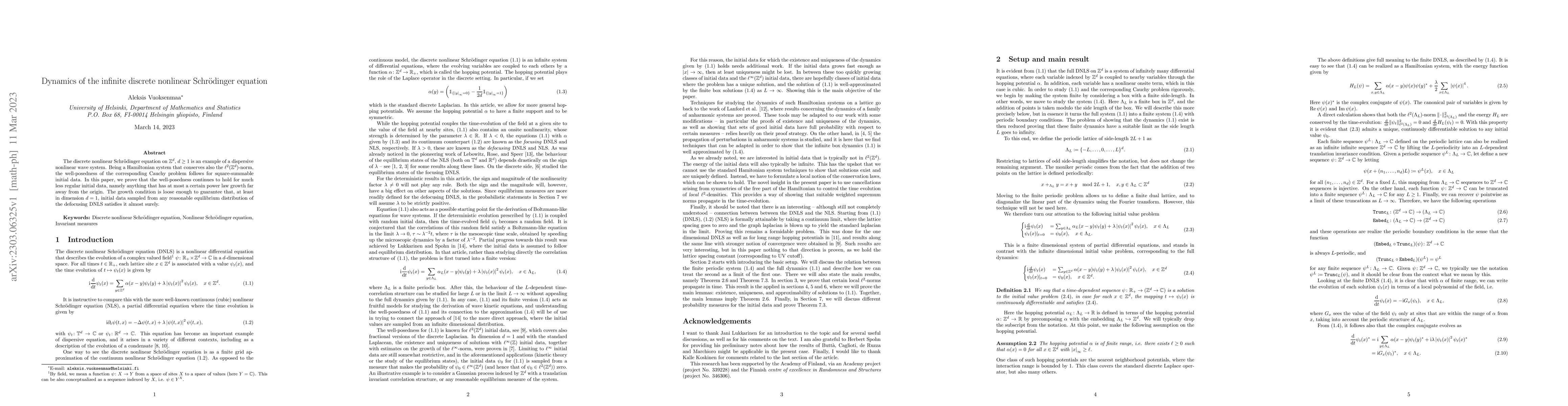 Thumbnail for Dynamics of the infinite discrete nonlinear Schr\"odinger equation