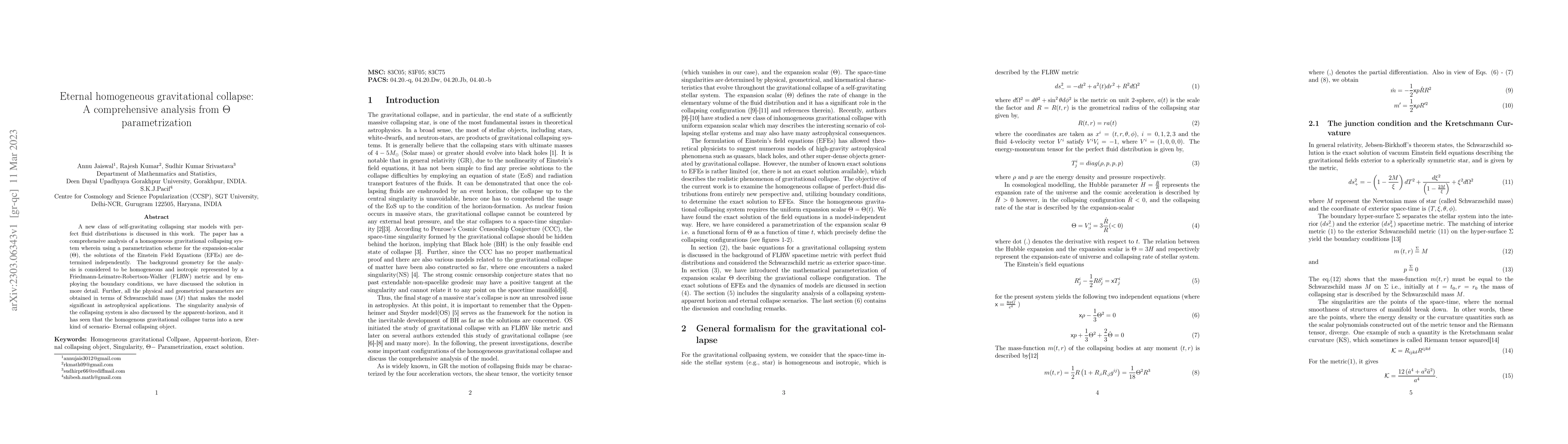Thumbnail for Eternal homogeneous gravitational collapse: A comprehensive analysis
  from $\Theta$ parametrization