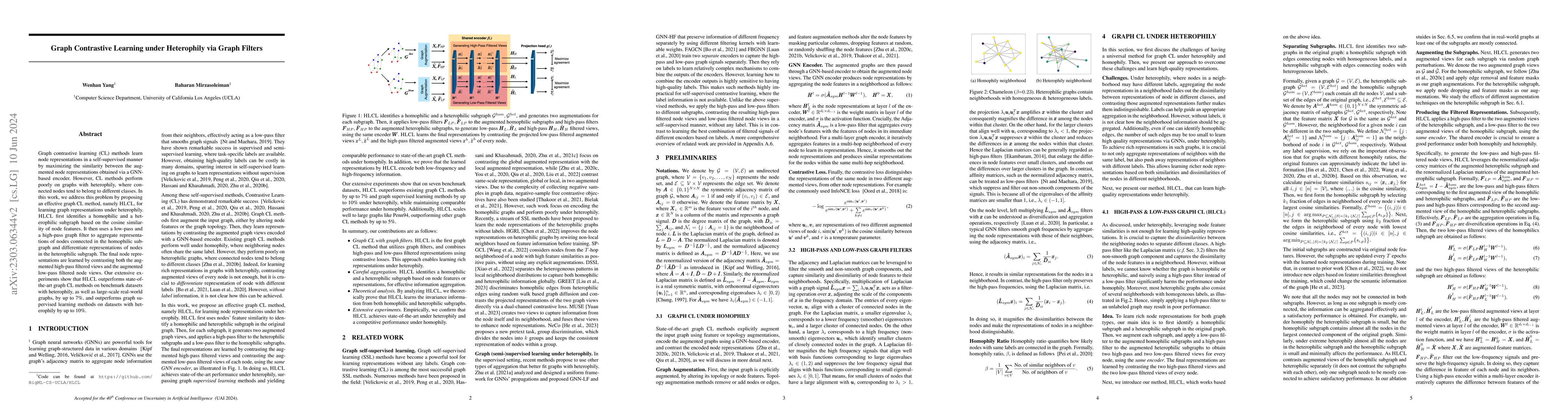 Thumbnail for Graph Contrastive Learning under Heterophily via Graph Filters