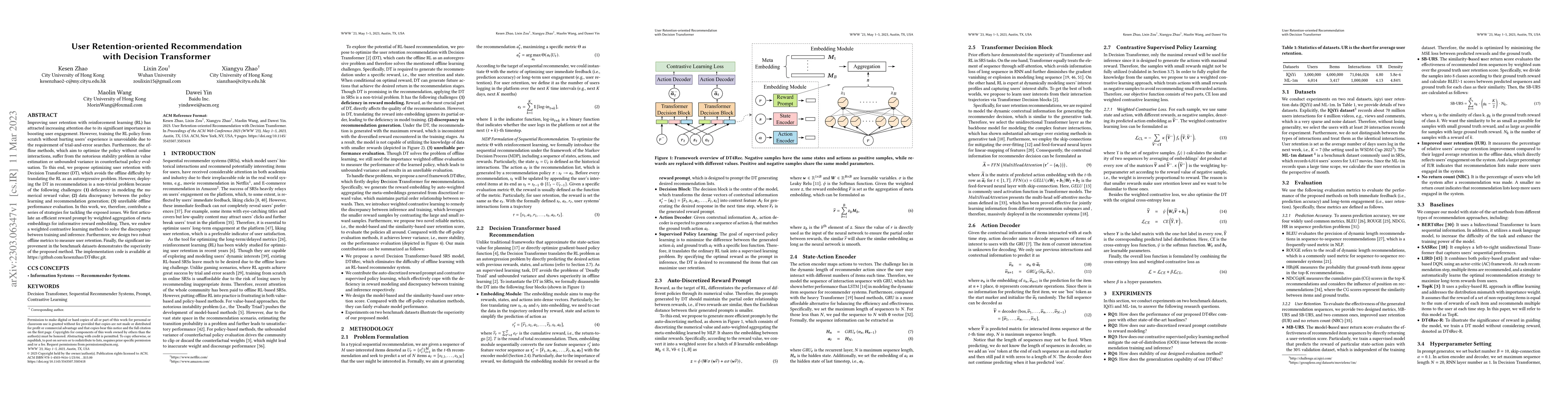 Thumbnail for User Retention-oriented Recommendation with Decision Transformer