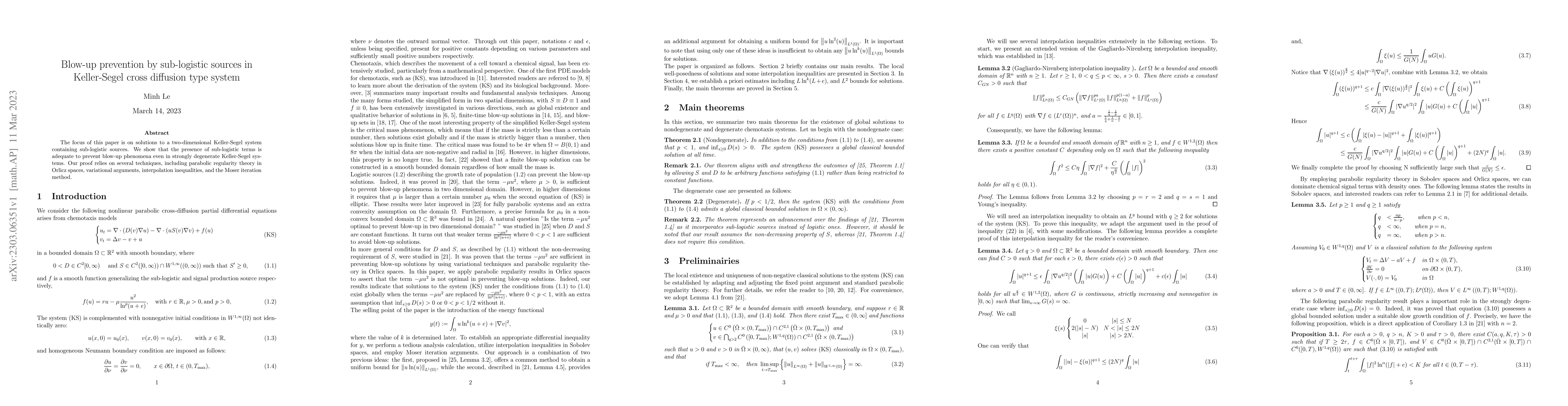 Thumbnail for Blow-up prevention by sub-logistic sources in Keller-Segel cross
  diffusion type system