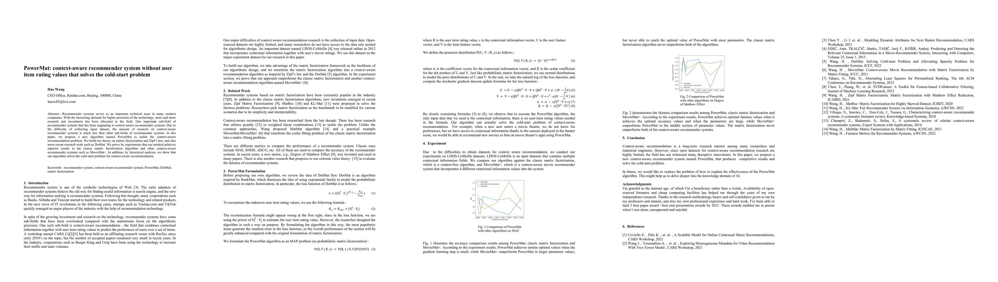 Thumbnail for PowerMat: context-aware recommender system without user item rating
  values that solves the cold-start problem