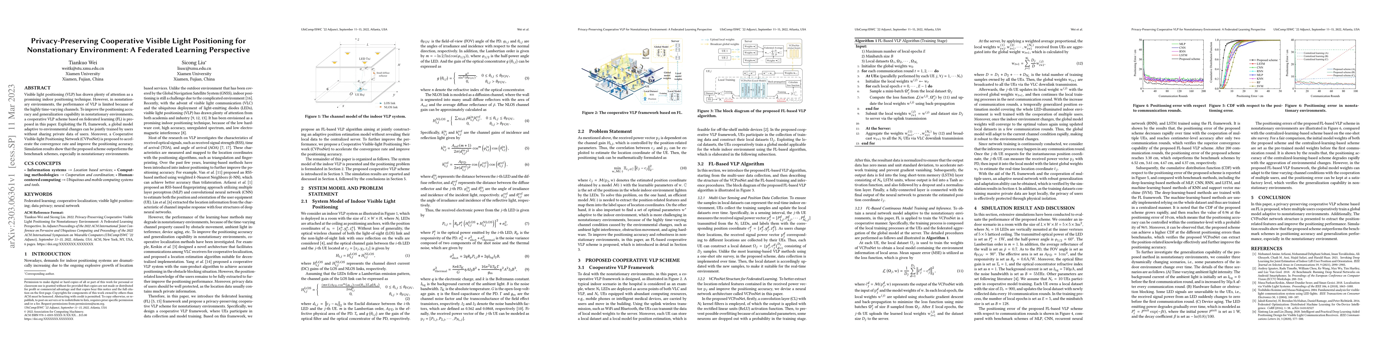 Thumbnail for Privacy-Preserving Cooperative Visible Light Positioning for
  Nonstationary Environment: A Federated Learning Perspective
