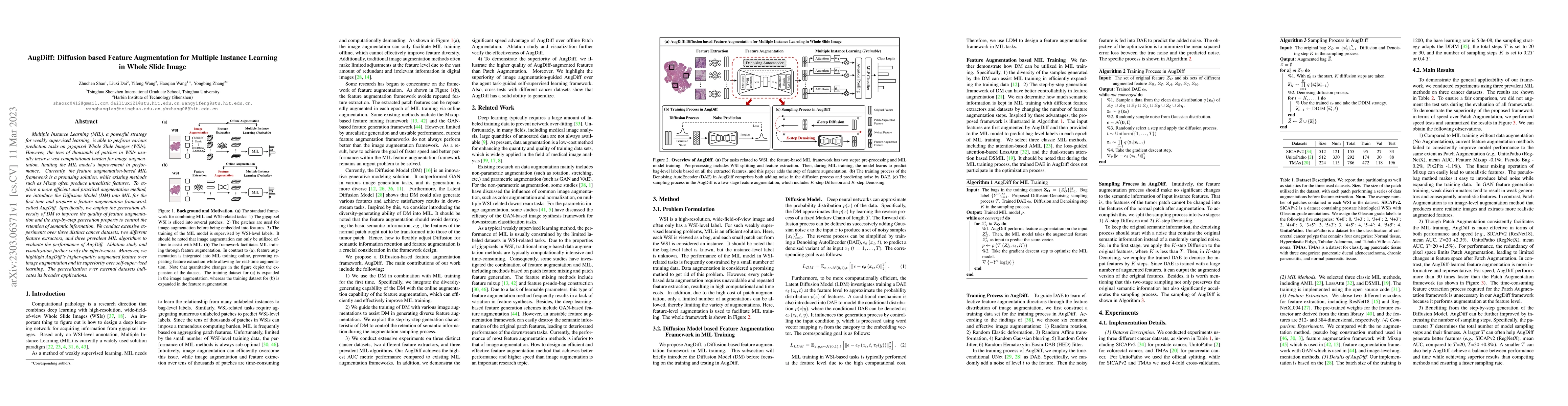 Thumbnail for AugDiff: Diffusion based Feature Augmentation for Multiple Instance
  Learning in Whole Slide Image