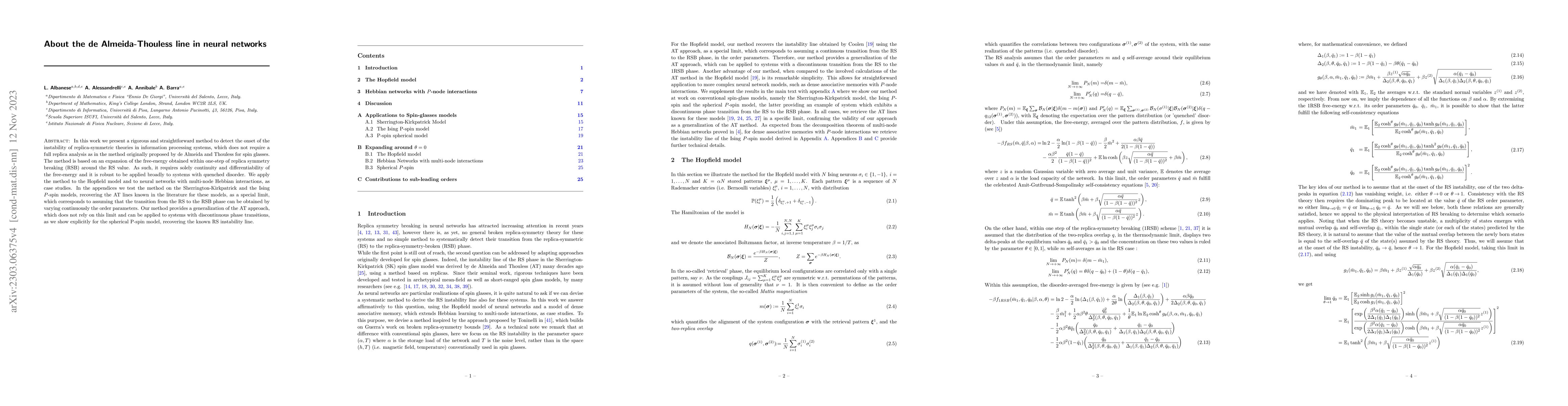Thumbnail for About the de Almeida-Thouless line in neural networks