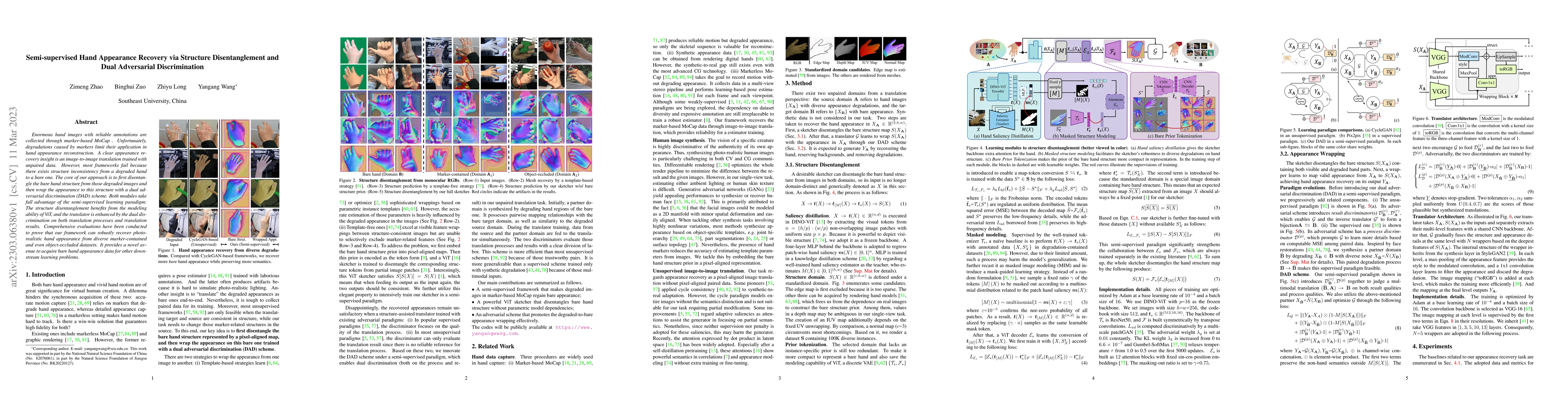 Thumbnail for Semi-supervised Hand Appearance Recovery via Structure Disentanglement
  and Dual Adversarial Discrimination