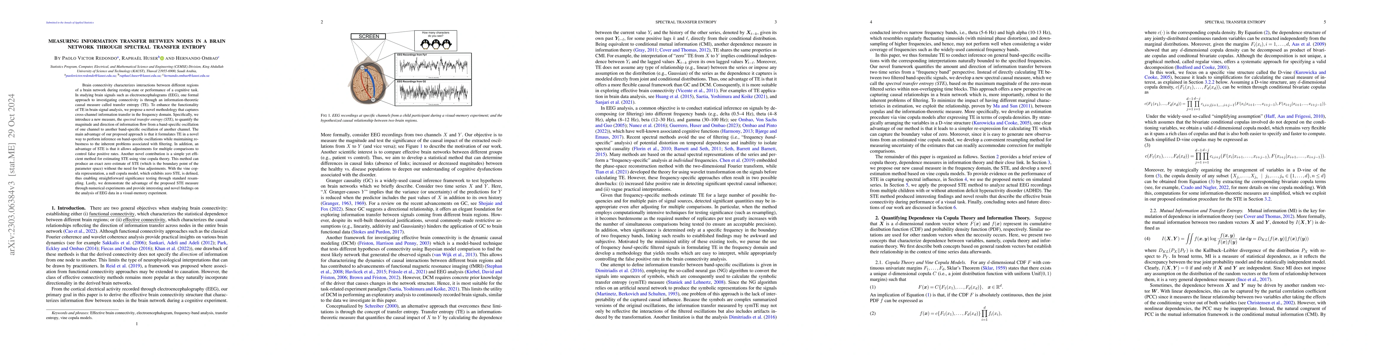 Thumbnail for Measuring Information Transfer Between Nodes in a Brain Network through
  Spectral Transfer Entropy