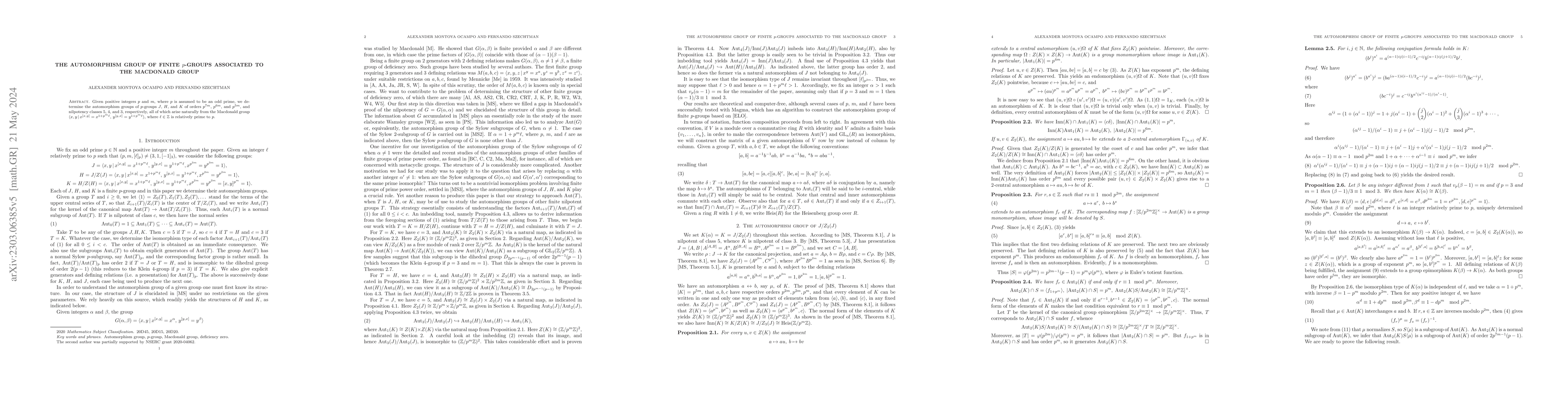 Thumbnail for The automorphism group of finite $p$-groups associated to the Macdonald
  group