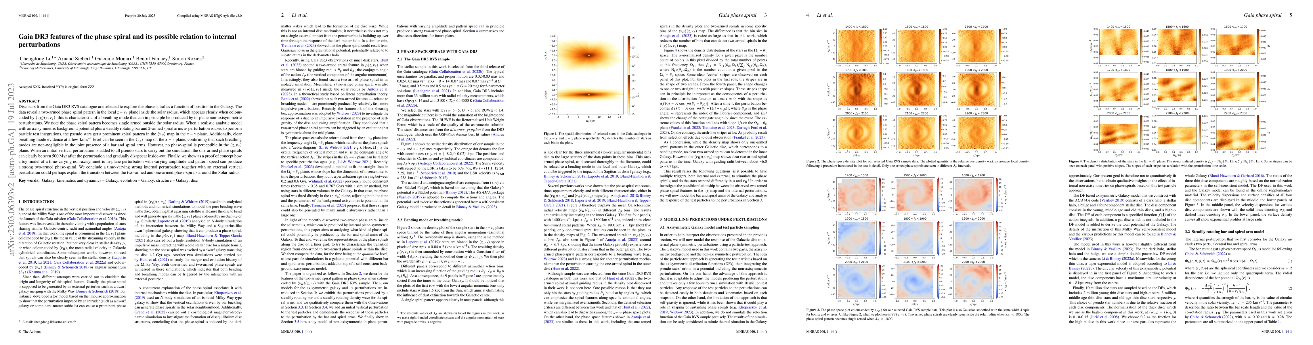 Thumbnail for Gaia DR3 features of the phase spiral and its possible relation to
  internal perturbations