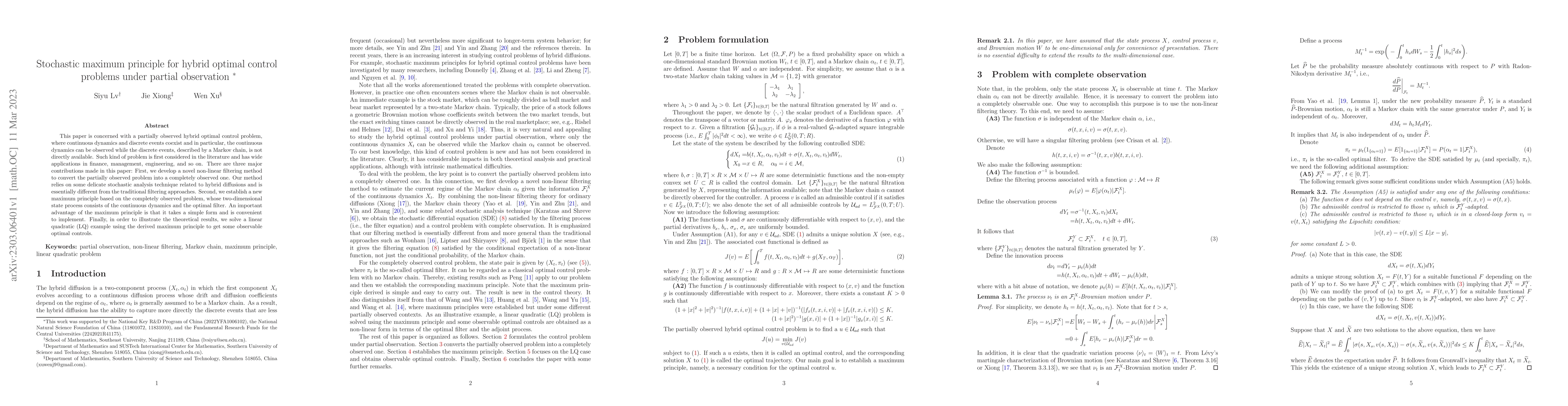 Thumbnail for Stochastic maximum principle for hybrid optimal control problems under
  partial observation