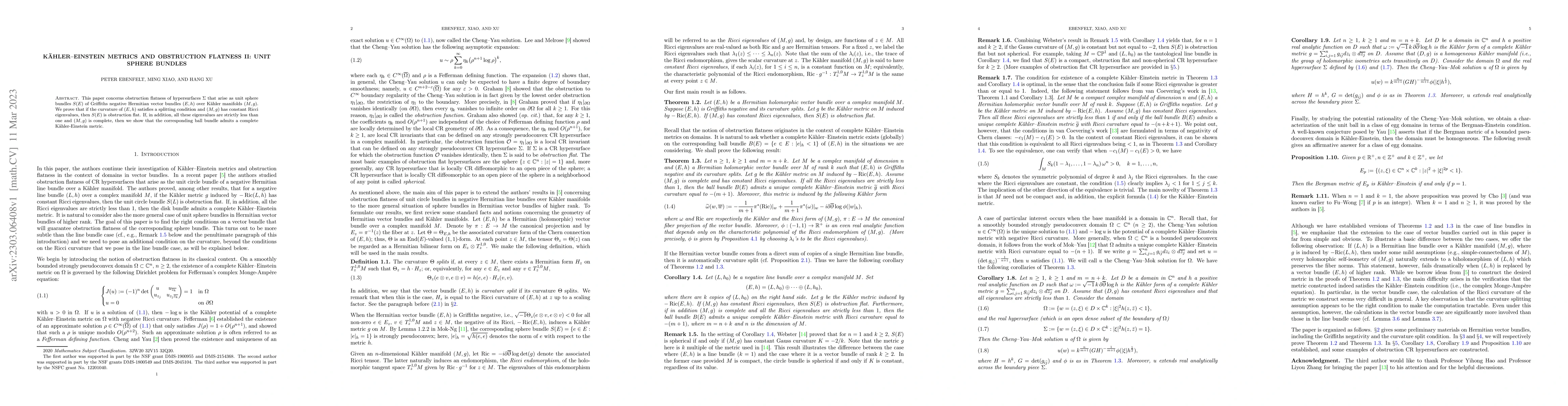 Thumbnail for K\"ahler-Einstein metrics and obstruction flatness II: unit sphere
  bundles