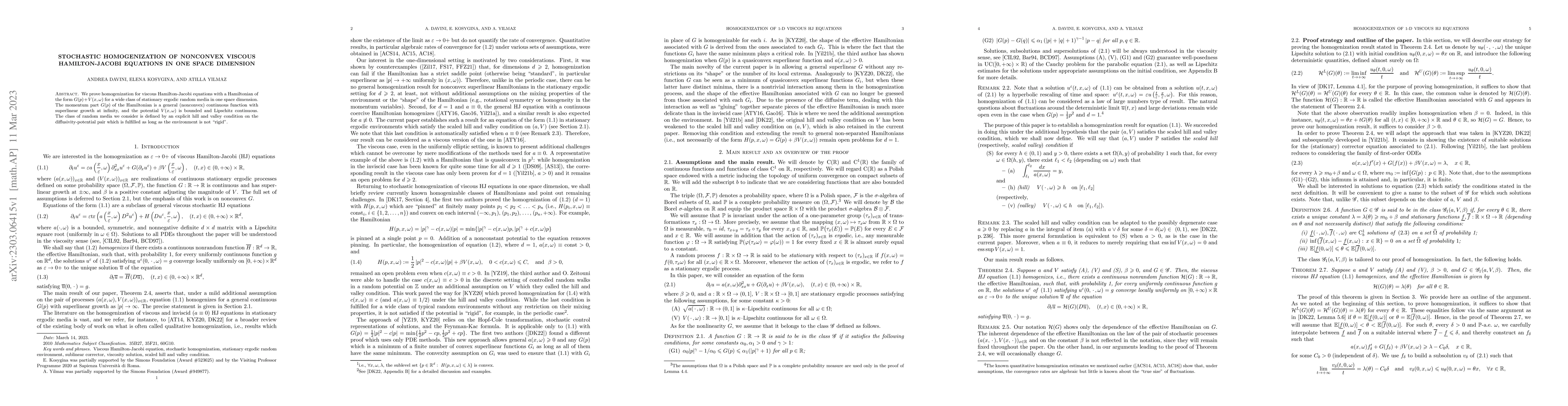 Thumbnail for Stochastic homogenization of nonconvex viscous Hamilton-Jacobi equations
  in one space dimension