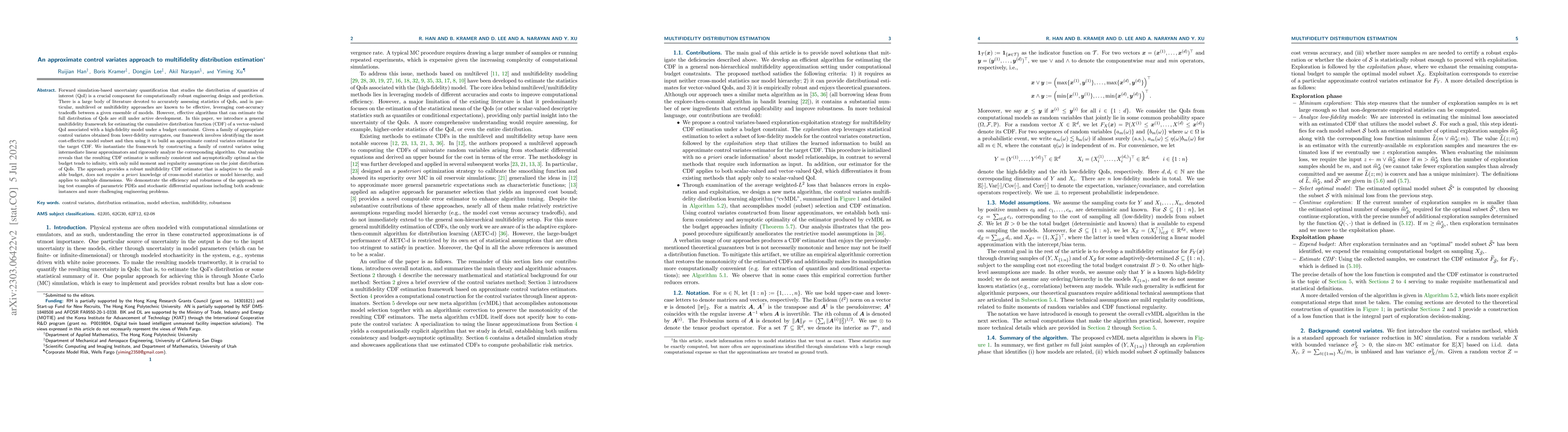 Thumbnail for An approximate control variates approach to multifidelity distribution
  estimation