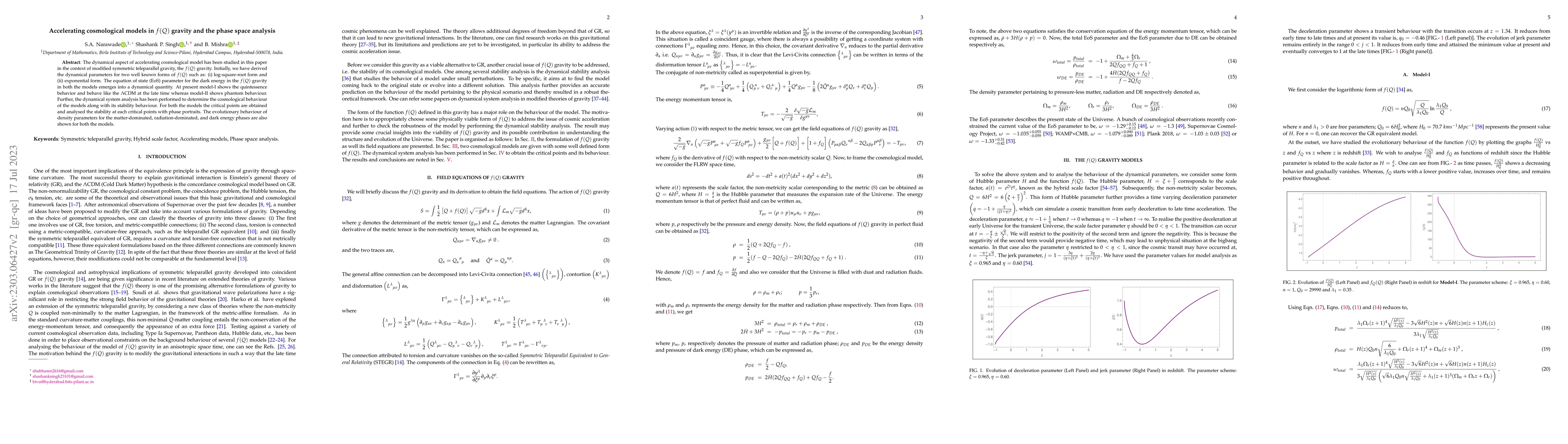 Thumbnail for Accelerating cosmological models in $f(Q)$ gravity and the phase space
  analysis