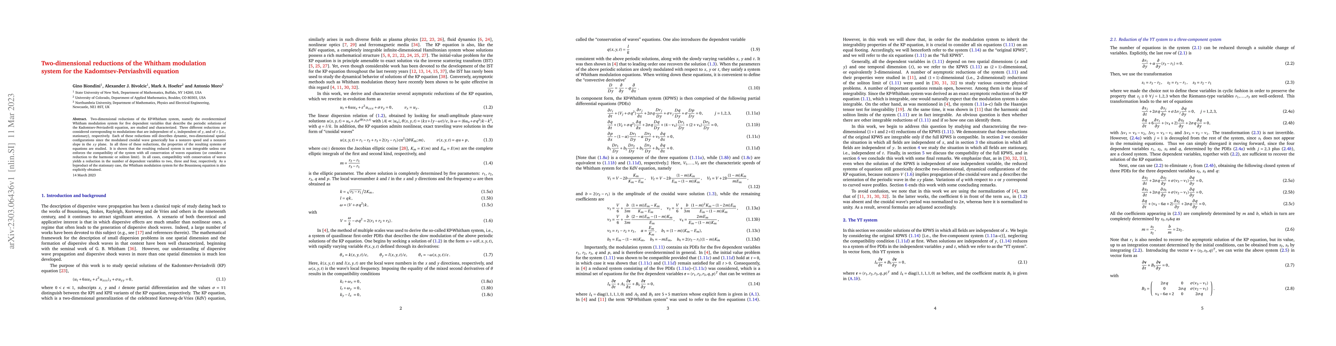 Thumbnail for Two-dimensional reductions of the Whitham modulation system for the
  Kadomtsev-Petviashvili equation