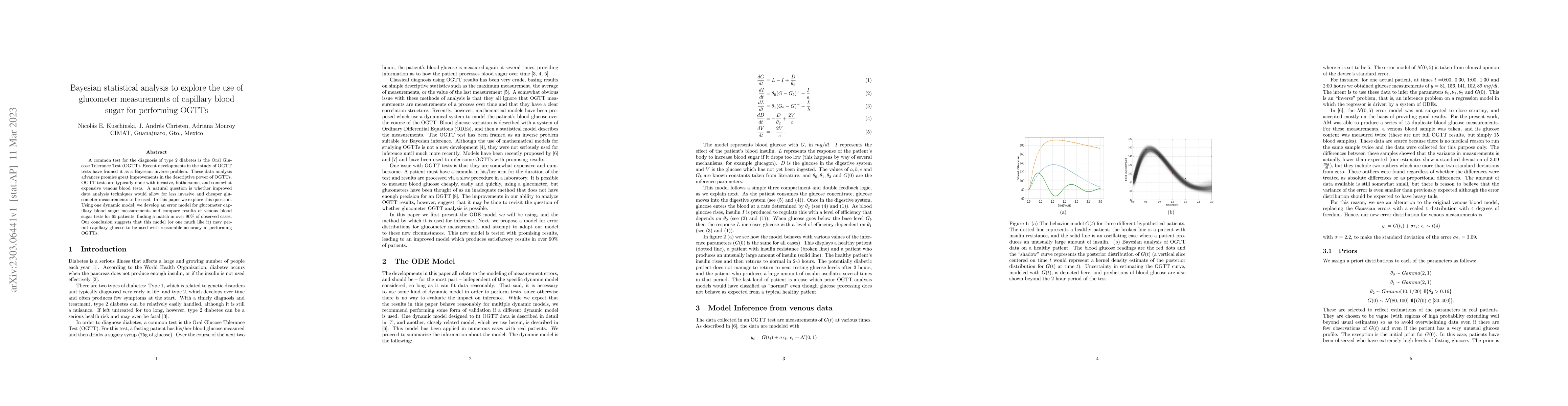 Thumbnail for Bayesian statistical models to explore the use glucometer measurements
  of capillary blood sugar for OGTT Tests