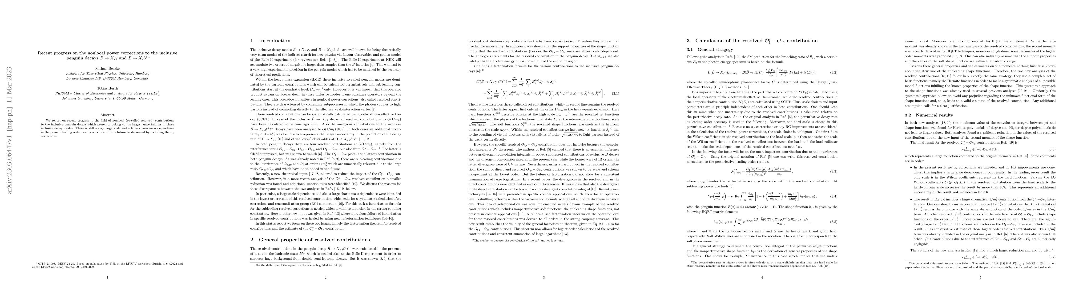 Thumbnail for Recent progress on the nonlocal power corrections to the inclusive
  penguin decays $\bar B \to X_s \gamma$ and $\bar B \to X_s \ell\ell$