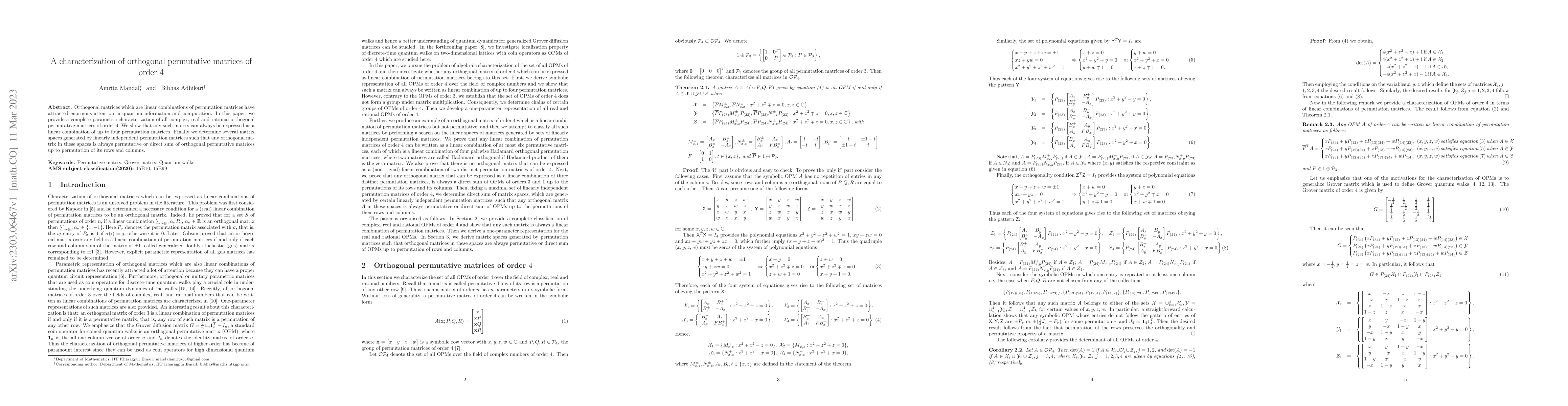 Thumbnail for A characterization of orthogonal permutative matrices of order 4