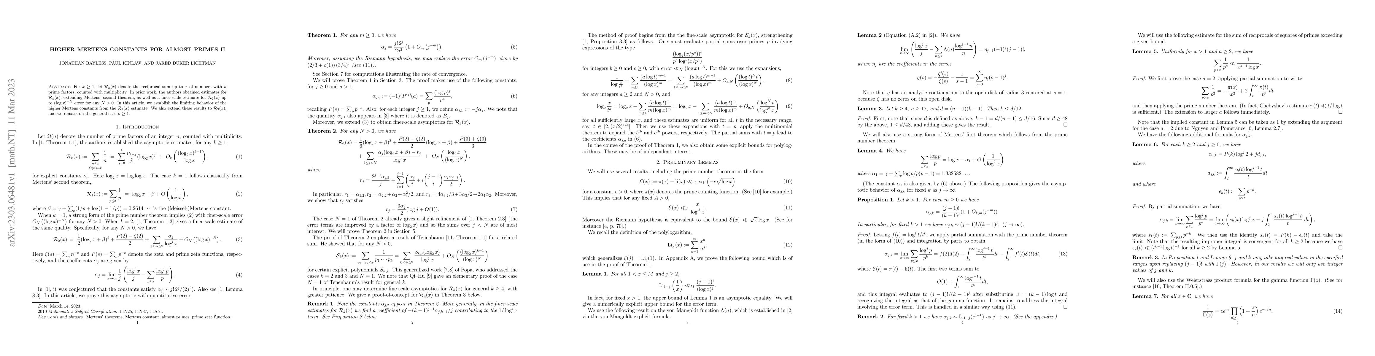 Thumbnail for Higher Mertens constants for almost primes II