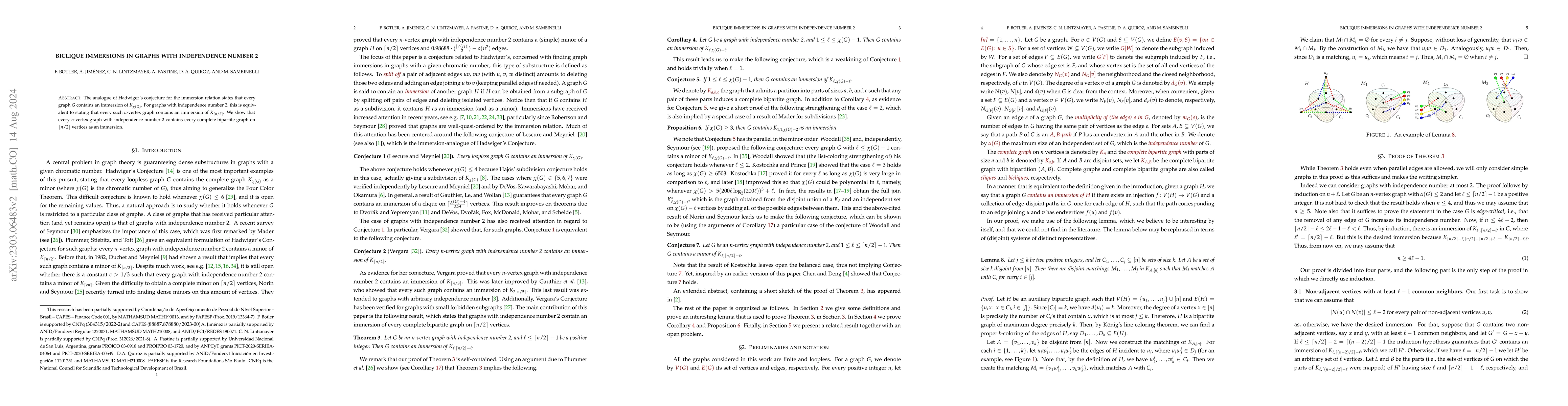 Thumbnail for Biclique immersions in graphs with independence number 2