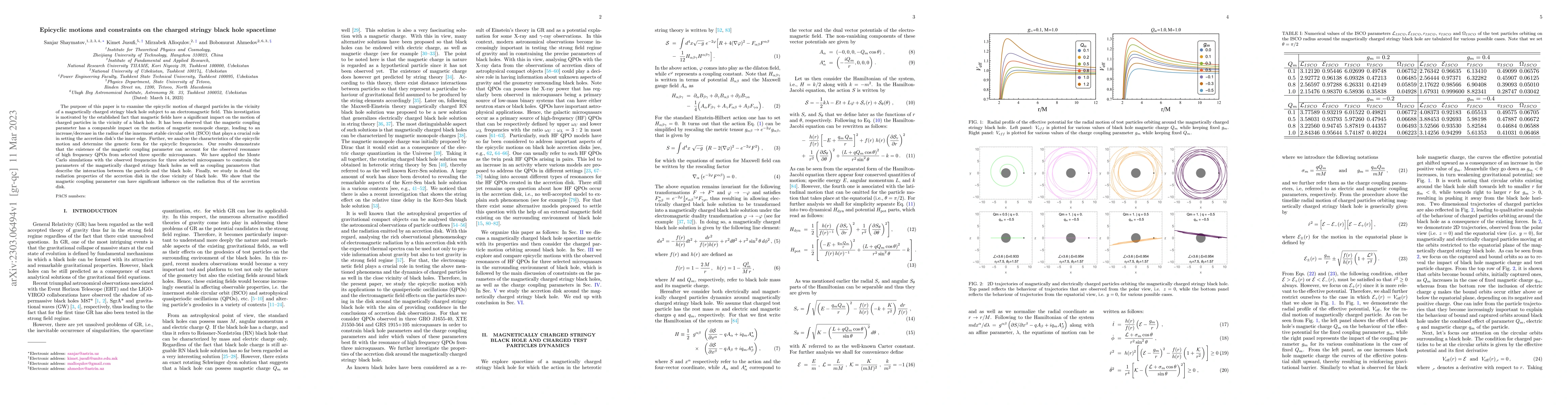 Thumbnail for Epicyclic motions and constraints on the charged stringy black hole
  spacetime