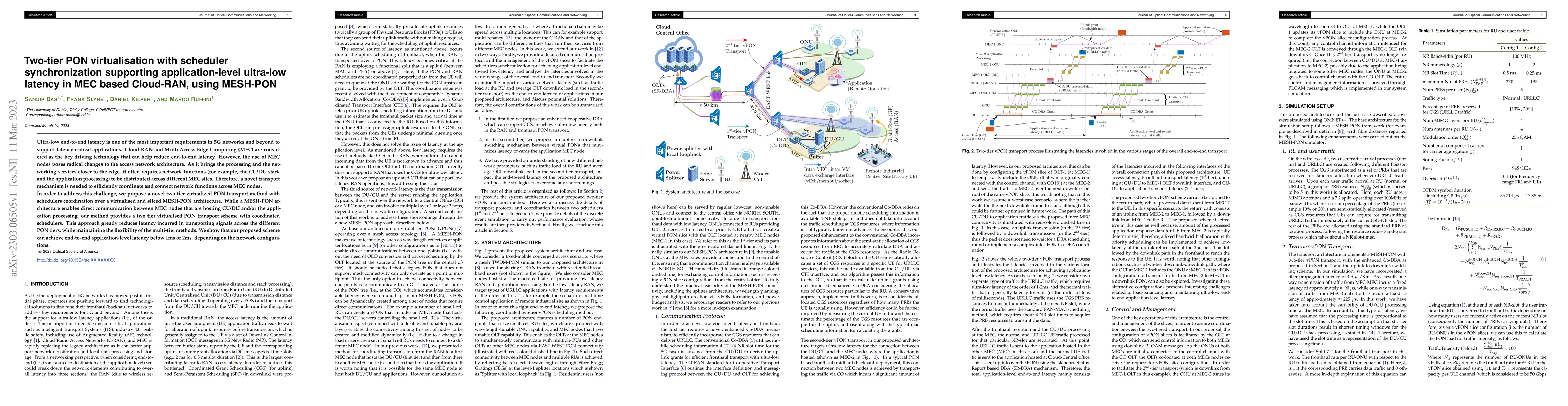 Thumbnail for Two-tier PON virtualisation with scheduler synchronization supporting
  application-level ultra-low latency in MEC based Cloud-RAN, using MESH-PON