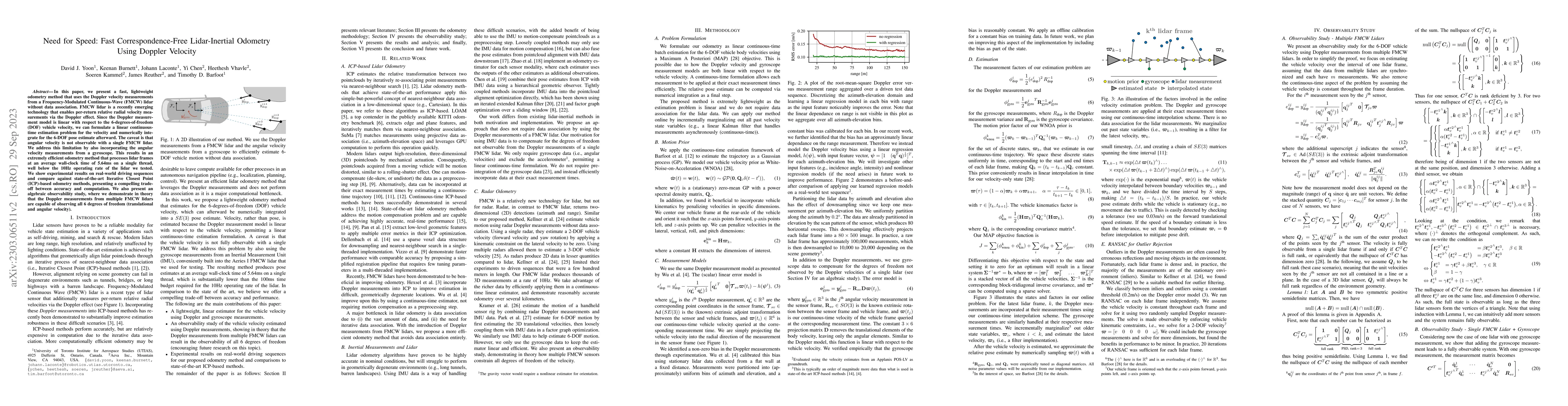 Thumbnail for Need for Speed: Fast Correspondence-Free Lidar-Inertial Odometry Using
  Doppler Velocity
